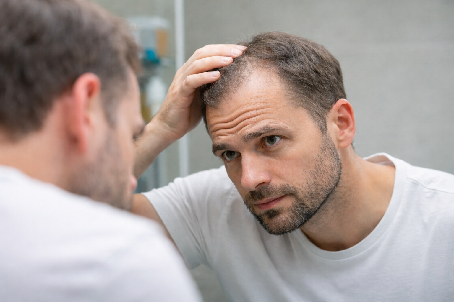 ärftligt håravfall hos man med vikande hårfäste